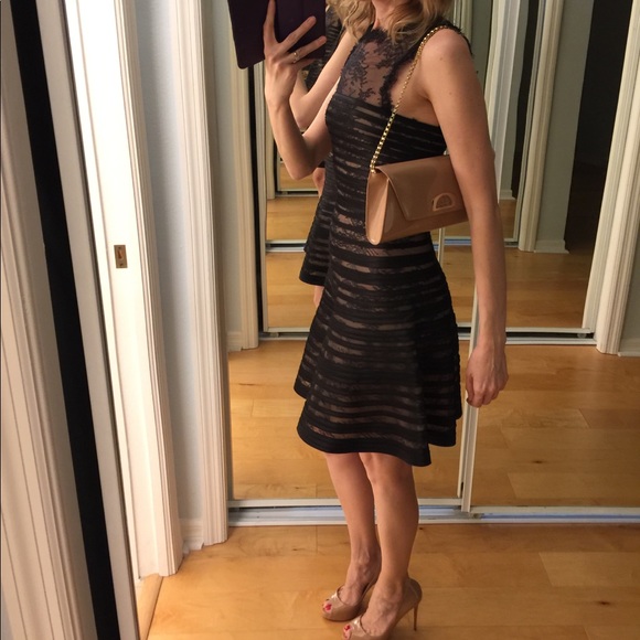 BCBGMaxAzria Stripe & Lace Jaqueline Black Dress - Picture 8 of 8